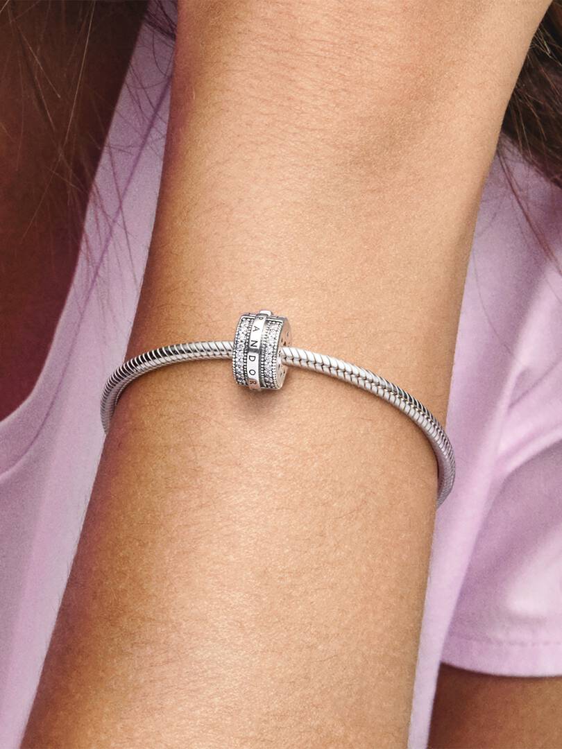FINAL SALE - Sparkling Pavé Lines & Logo Clip Charm Sterling silver