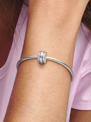 FINAL SALE - Sparkling Pavé Lines & Logo Clip Charm Sterling silver