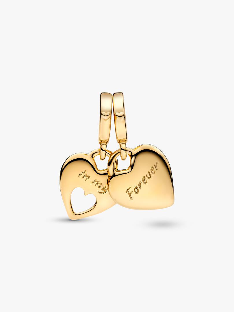 Double Heart Split Dangle Charm 14k gold plating