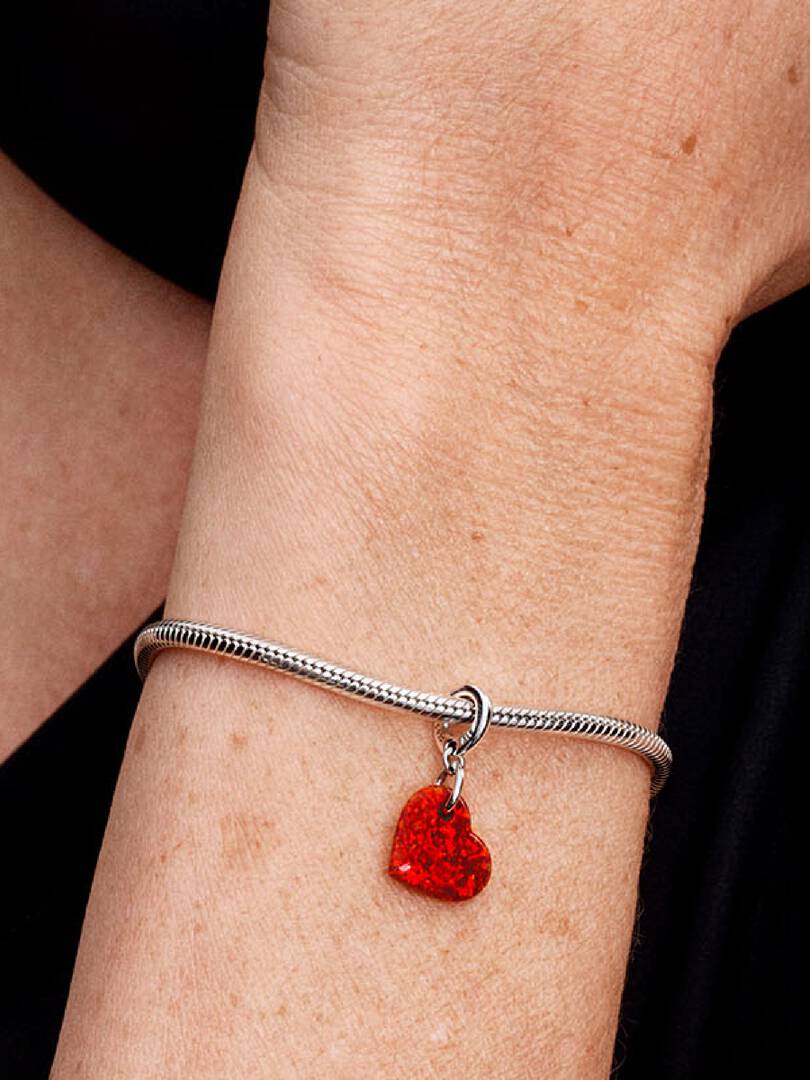 FINAL SALE - Opalescent Red Heart Dangle Charm Sterling silver