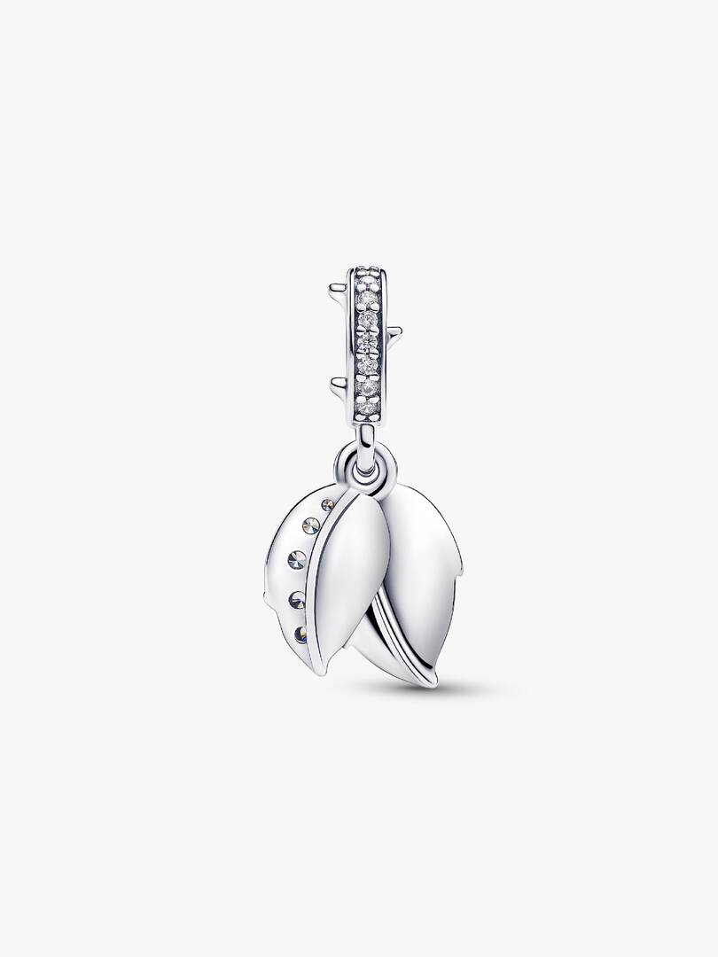 White Rose in Bloom Double Dangle Charm Sterling silver