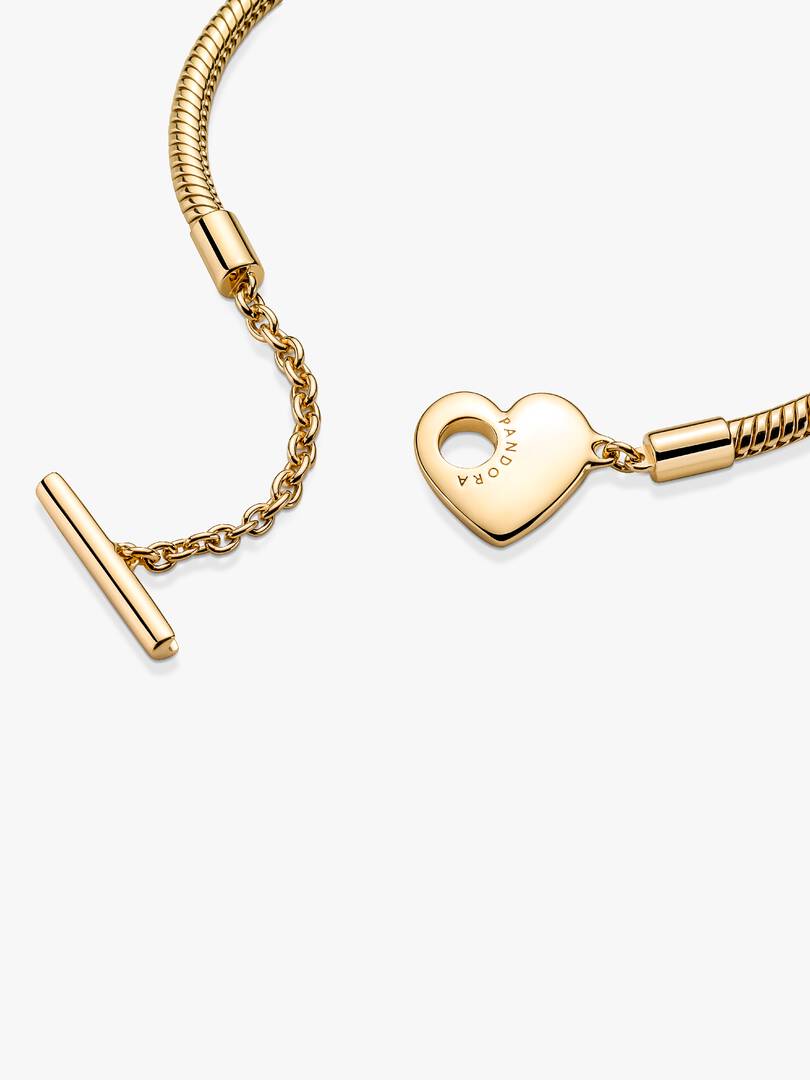 Pandora Moments Heart T-Bar Snake Chain Bracelet 14k gold plating
