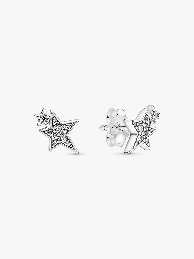 Sparkling Asymmetric Stars Stud Earrings Sterling silver