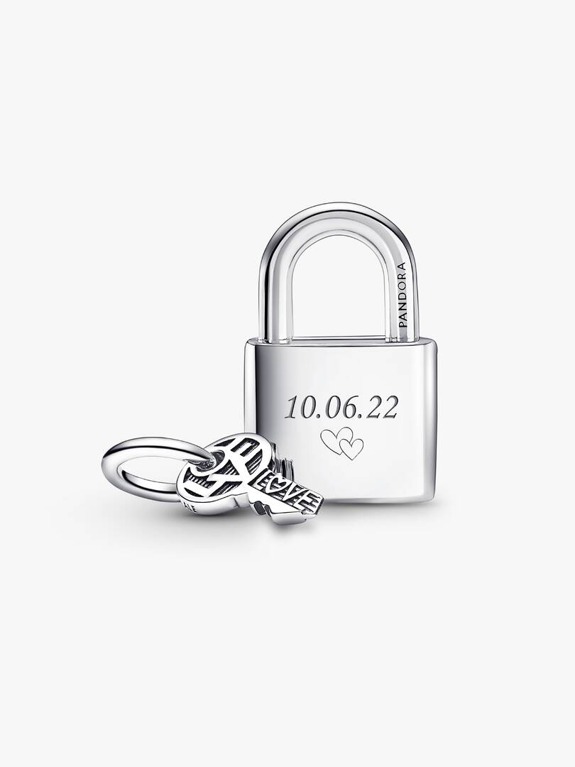 Padlock and Key Dangle Charm Sterling silver