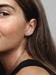 December Turquoise Blue Eternity Circle Stud Earrings Sterling silver