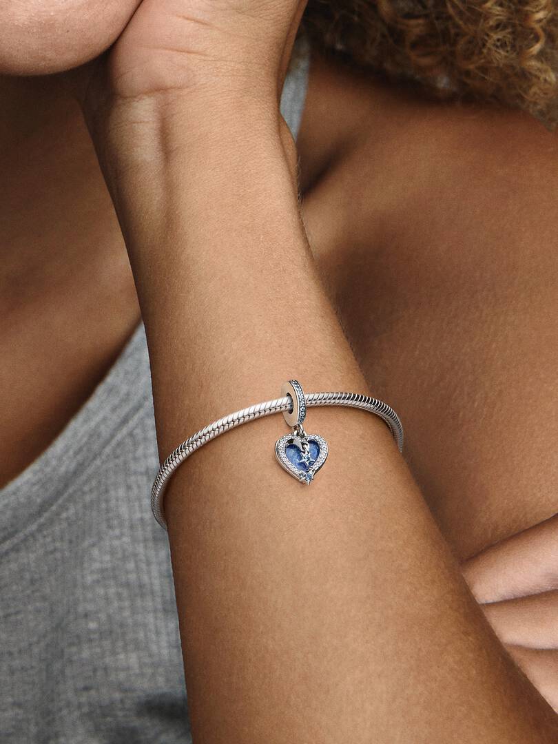 Celestial Shooting Star Heart Double Dangle Charm Sterling silver