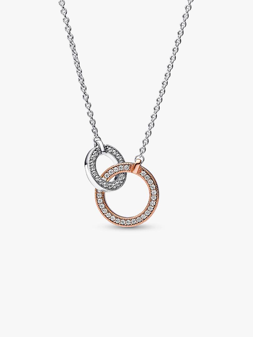FINAL SALE - Pandora Signature Two tone Intertwined Circles Necklace Sterling silver, 14k rose gold plating