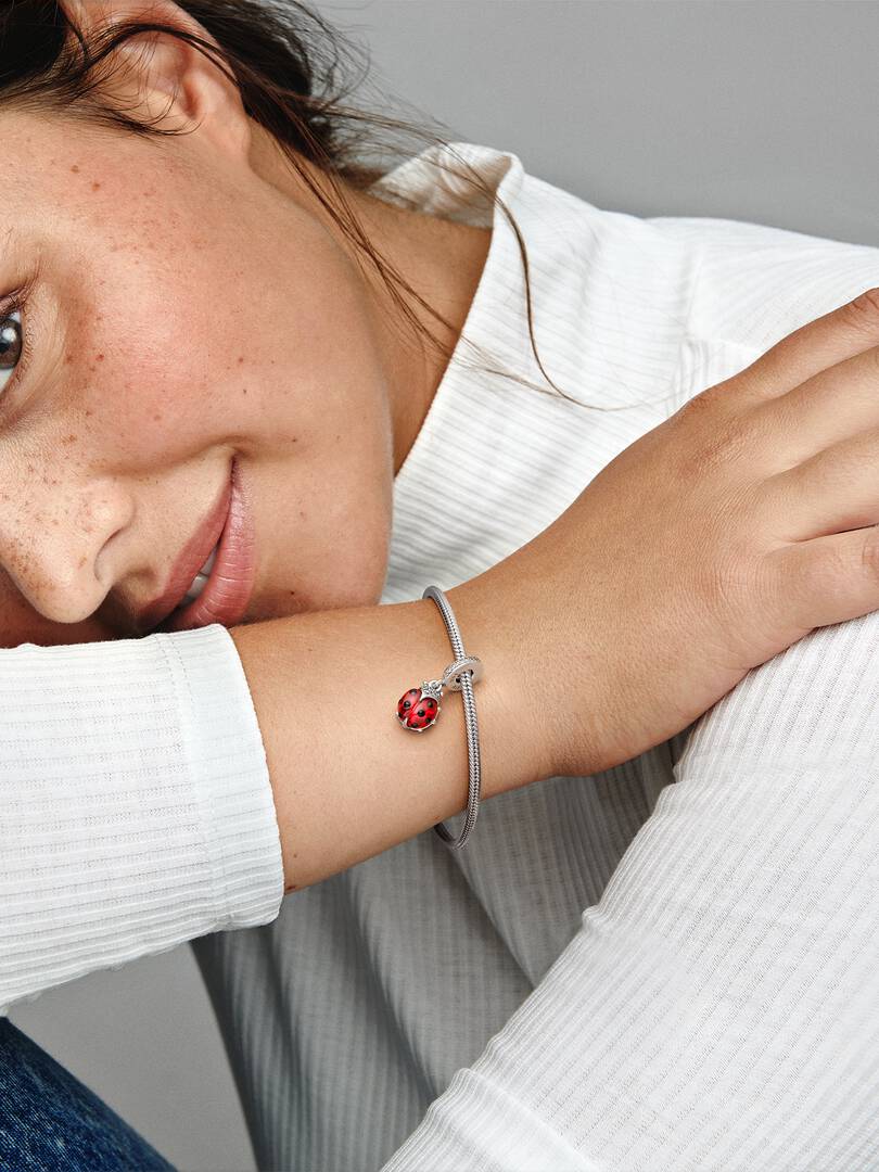 Red Ladybird Dangle Charm Sterling silver