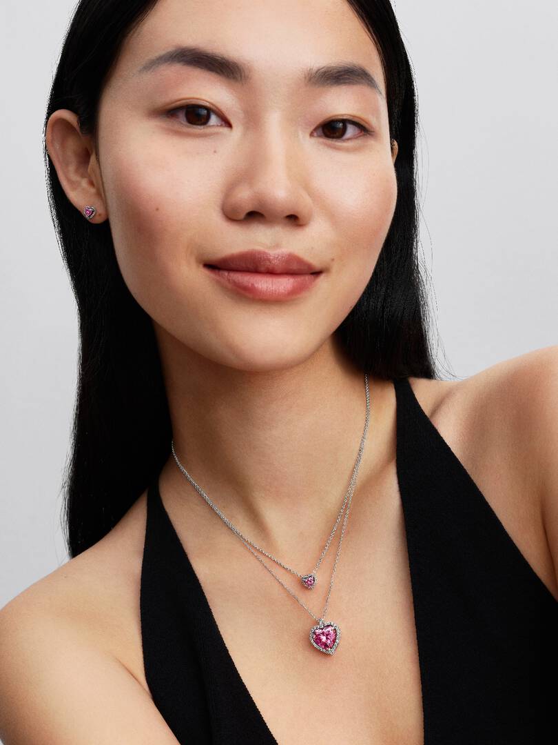 Pink Halo Heart Collier Necklace Sterling silver