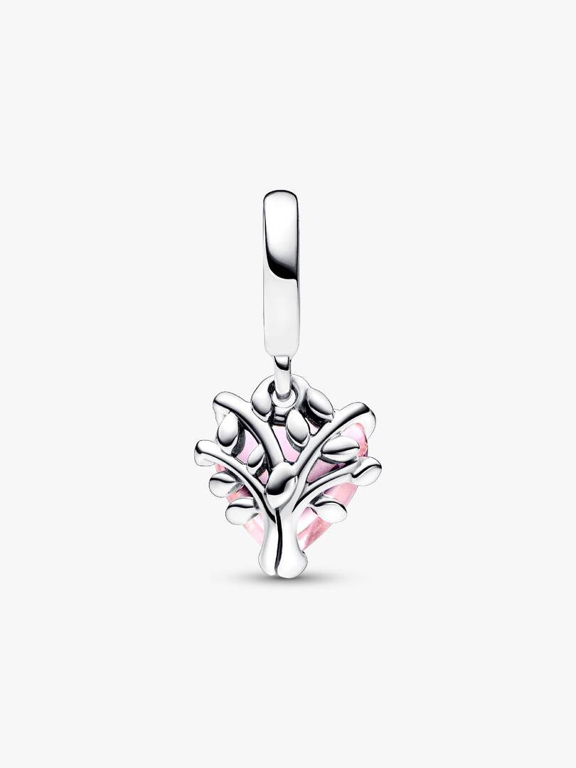 Pink Family Tree & Heart Dangle Charm Sterling silver