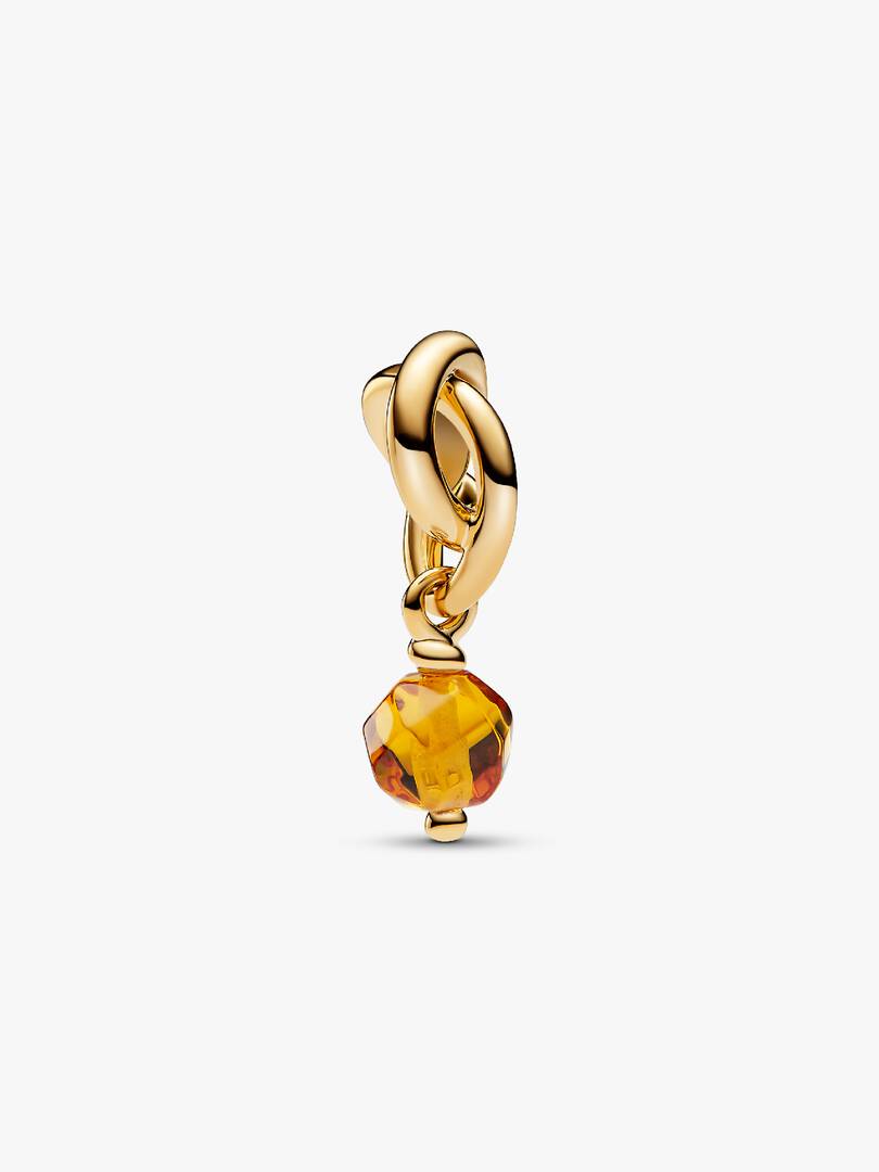 Faceted Honey Eternity Circle Dangle Charm 14k gold plating