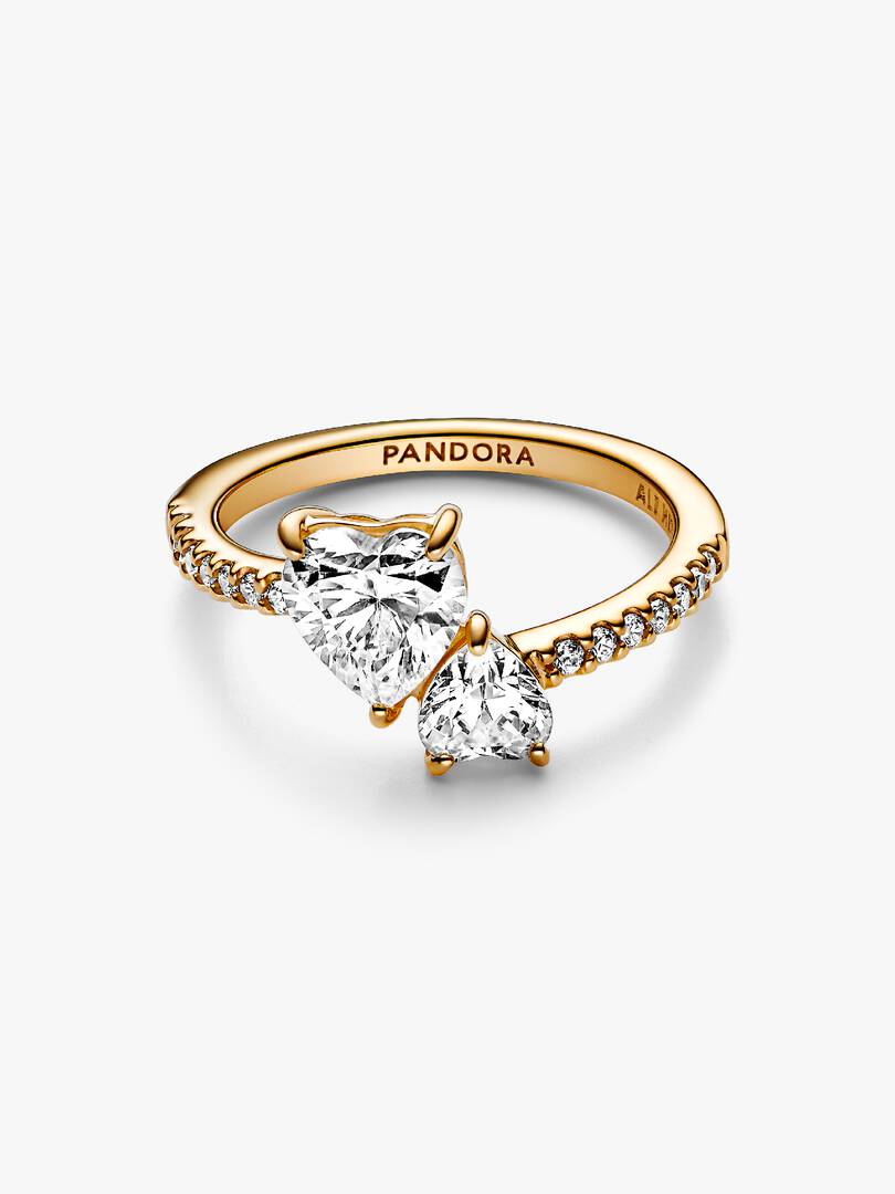 Double Heart Sparkling Ring 14k gold plating
