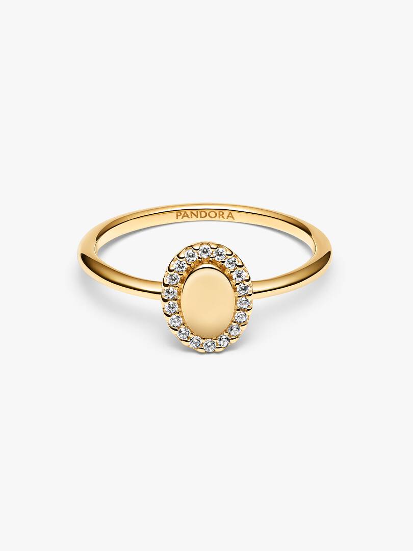 Engravable Oval Halo Ring 14k gold plating