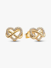 Sparkling Infinity Heart Stud Earrings 14k gold plating