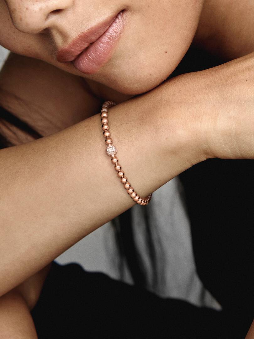 Beads & Pavé Bracelet 14k rose gold plating