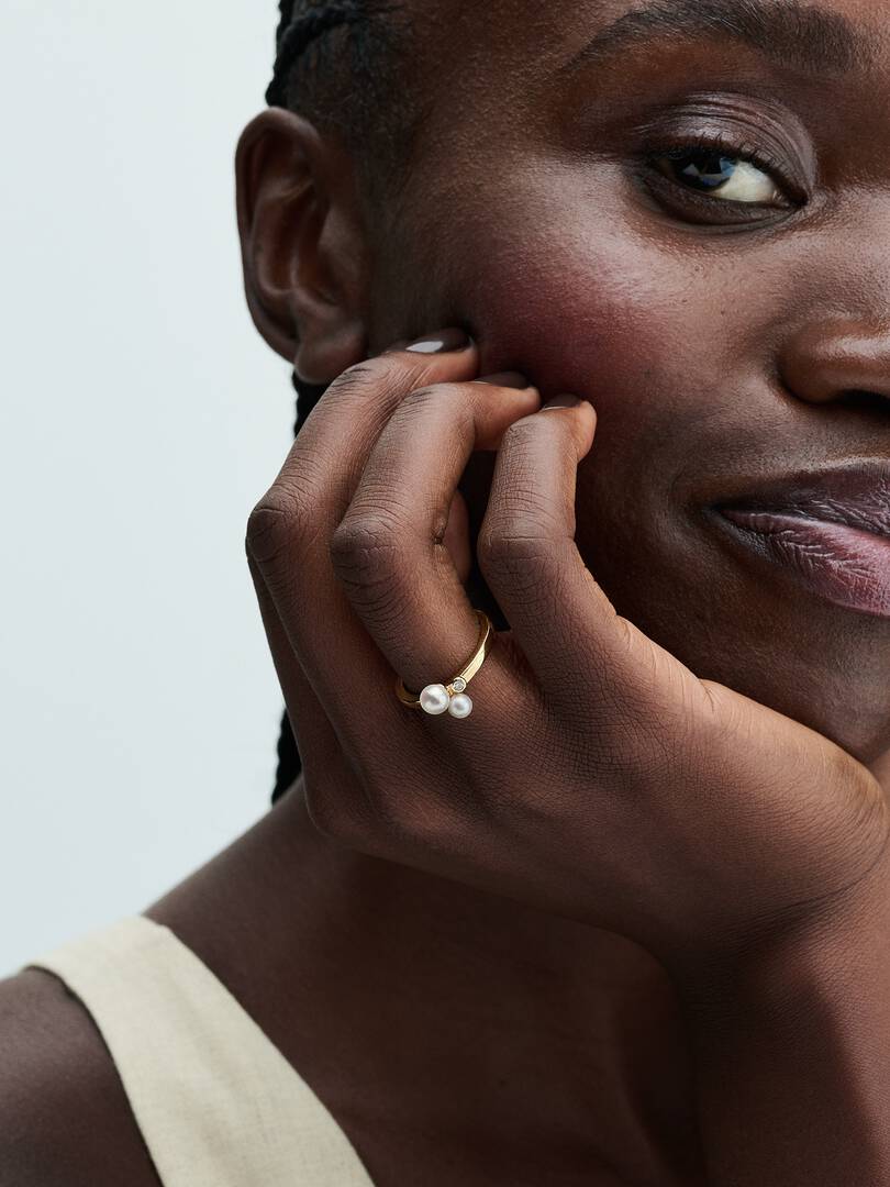 FINAL SALE - Duo Treated Freshwater Cultured Pearls Ring 14k gold plating