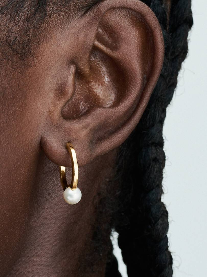 FINAL SALE - Treated Freshwater Cultured Pearl Hoop Earrings 14k gold plating