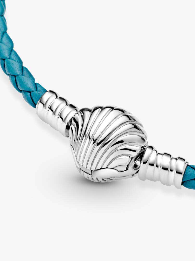 FINAL SALE - Pandora Moments Seashell Clasp Turquoise Braided Leather Bracelet Sterling silver