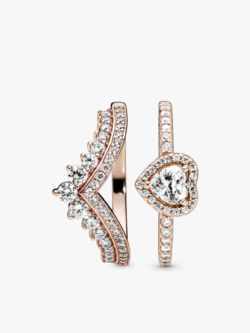 Heart of Rose Princess Wishbone Stacking Ring Set 2 Quantity
