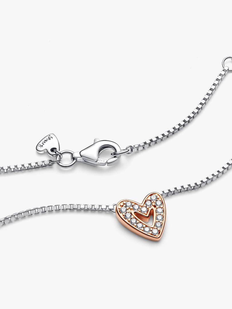 FINAL SALE - Sparkling Freehand Heart Necklace Sterling silver, 14k rose gold plating