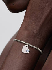 March Engravable Aqua Blue Stone Heart Dangle Charm Sterling silver