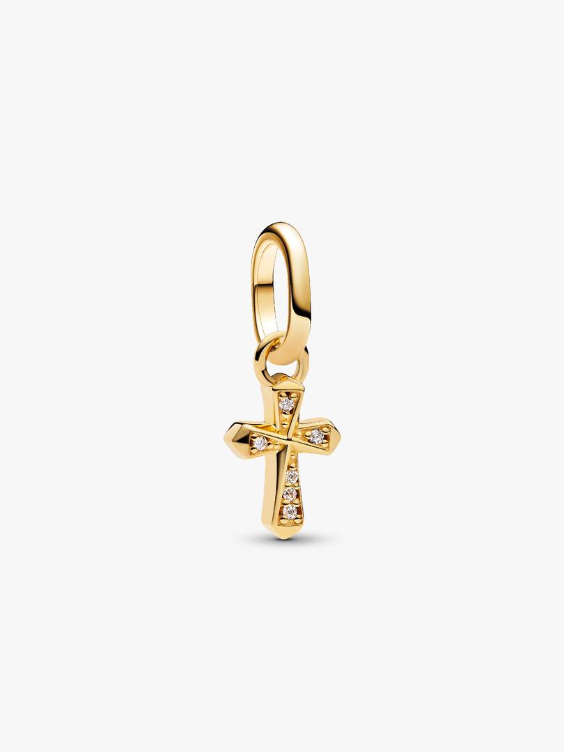 Sparkling Cross Mini Dangle Charm 14k gold plating