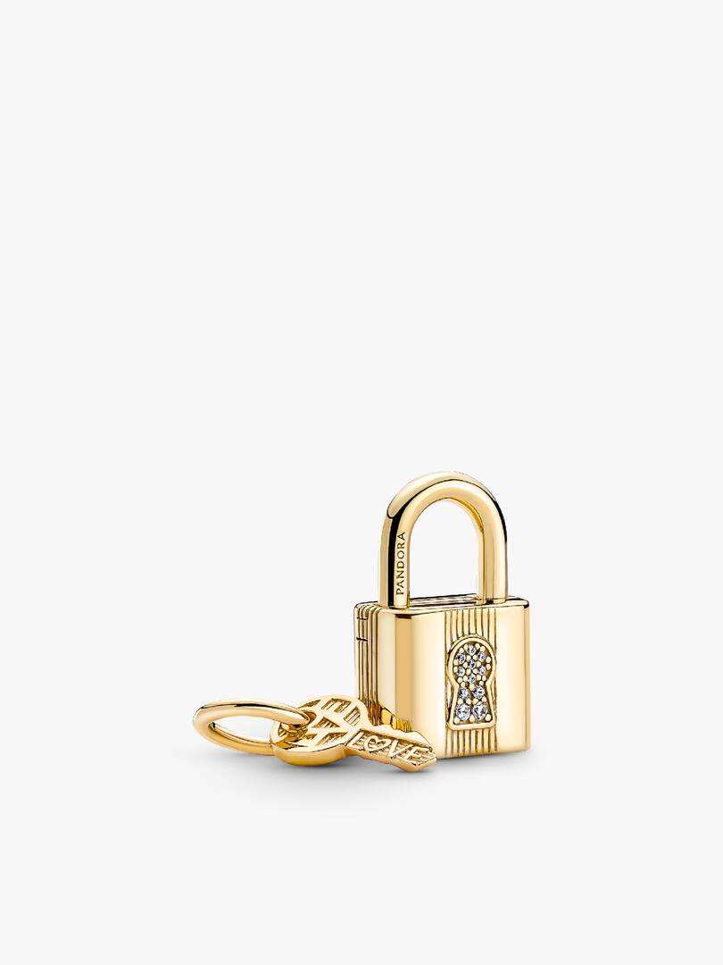 Two Tone Lock and Key Bracelet and Charm Set 2 Quantity