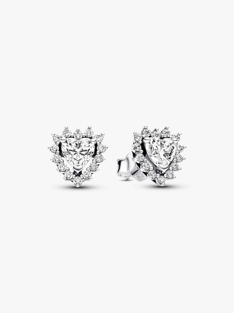 Sparkling Heart Halo Stud Earrings Sterling silver