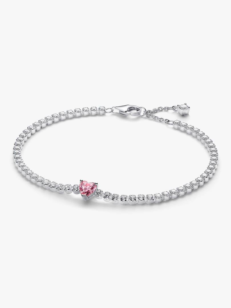 Pink Sparkling Heart Tennis Bracelet Sterling silver