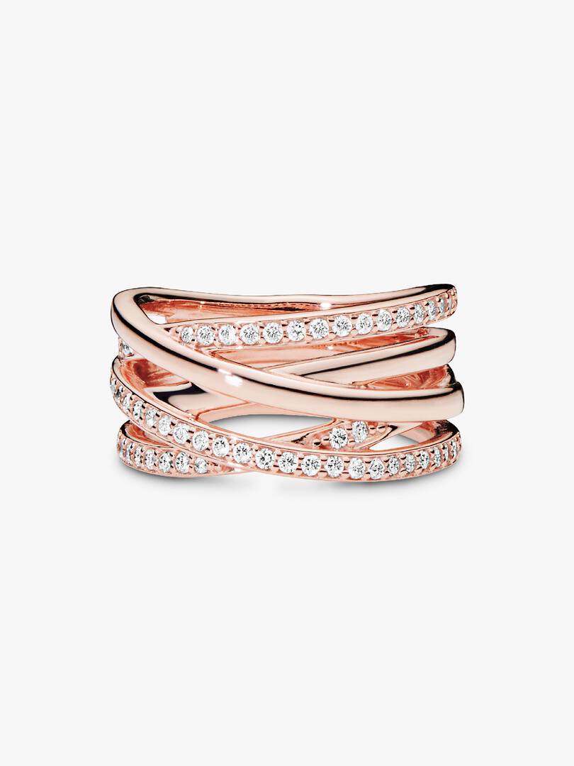 Sparkling & Polished Lines Ring 14k rose gold plating