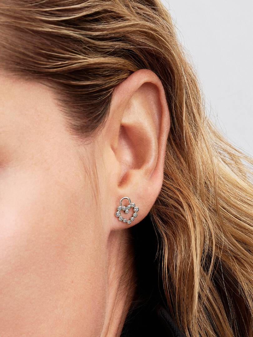 Sparkling Heart Padlock Stud Earrings Sterling silver