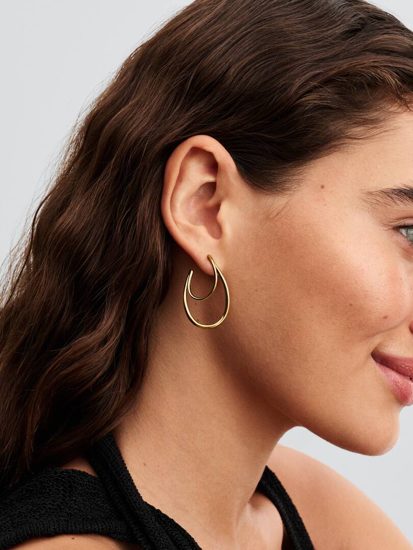 Organically Shaped Double Hoop Earrings 14k gold plating