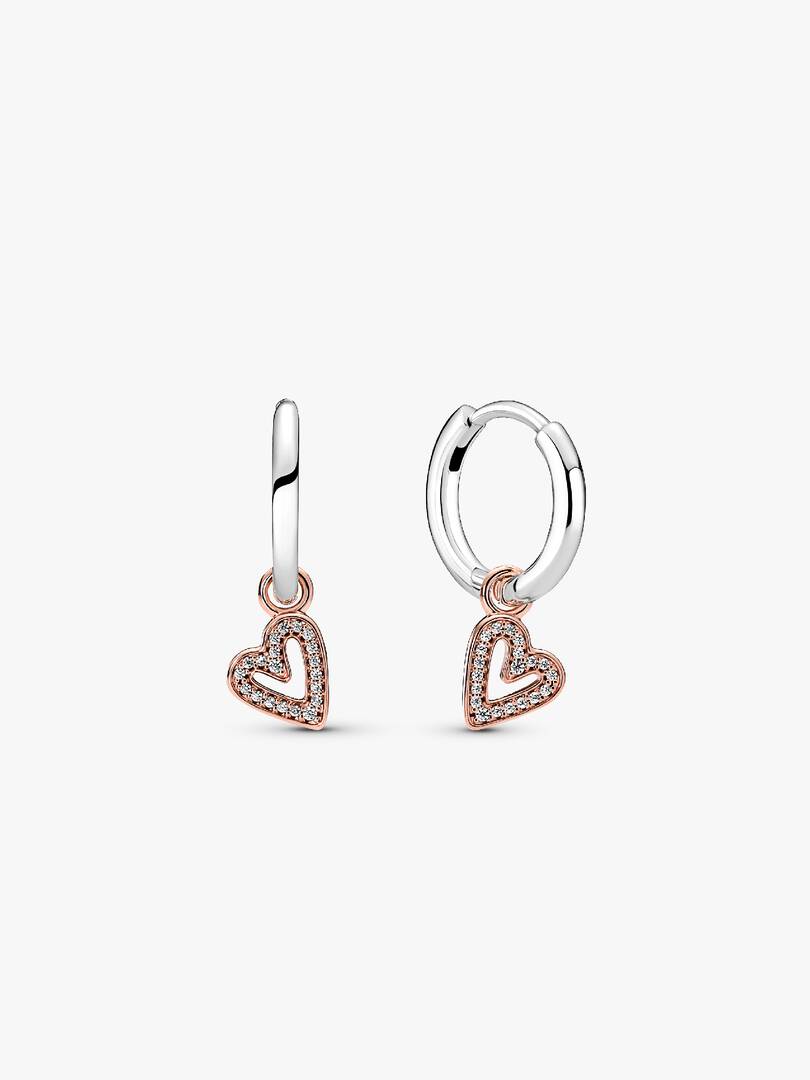 FINAL SALE - Sparkling Freehand Heart Hoop Earrings Sterling silver, 14k rose gold plating