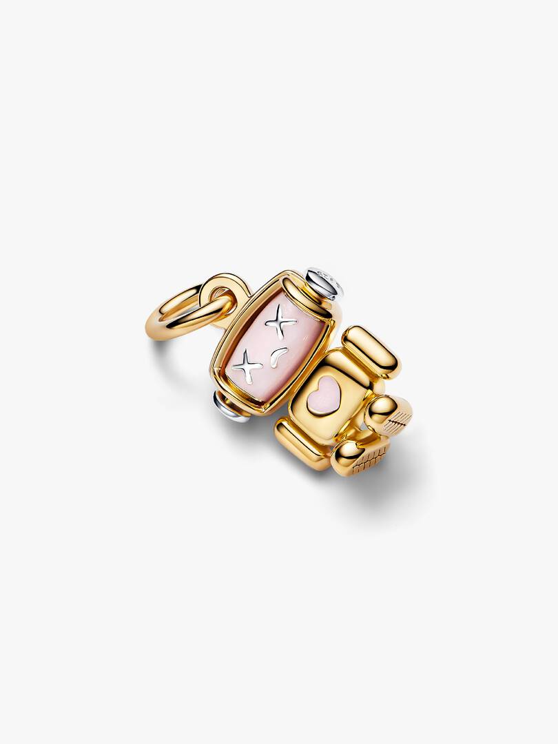 Spinnable Face Robot Dangle Charm Sterling silver, 14k gold plating