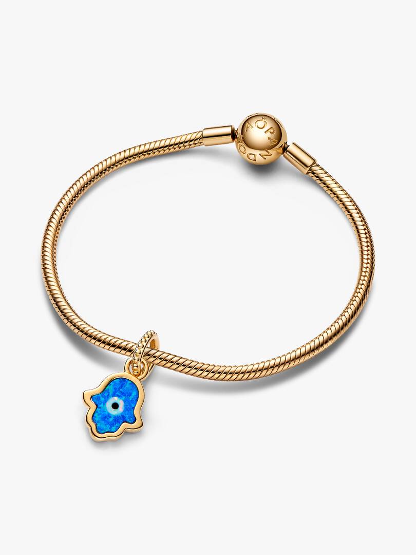 Opalescent Blue Hamsa Hand Dangle Charm 14k gold plating