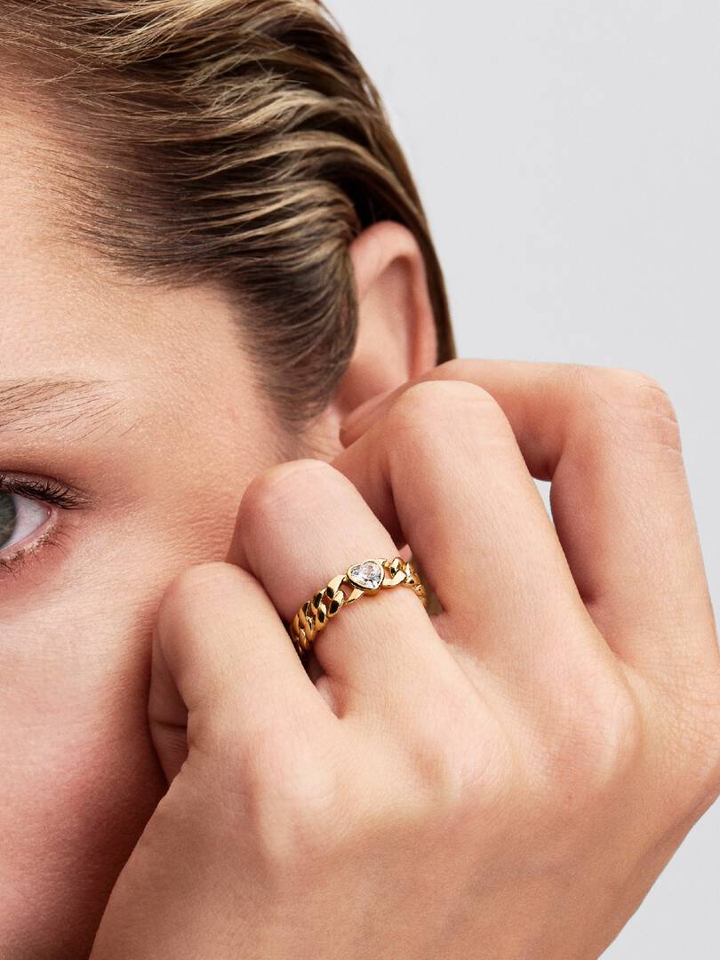 Heart Cuban Chain Ring 14k gold plating