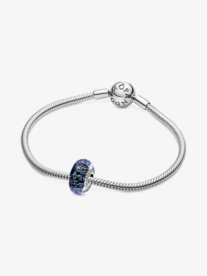 Wavy Dark Blue Murano Glass Ocean Charm Sterling silver