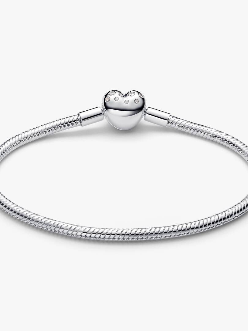 Pandora Sterling Silver Lab-grown Diamond Heart Clasp Snake Chain Bracelet 0.51 ct TW, Sterling silver