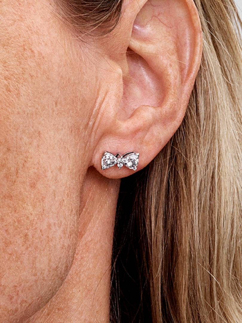 Sparkling Bow Stud Earrings Sterling silver