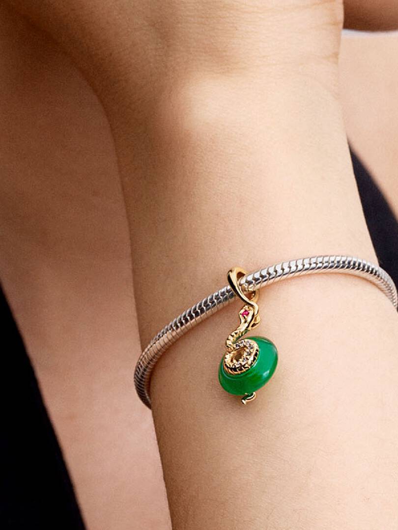 Snake Green Murano Glass Dangle Charm 14k gold plating