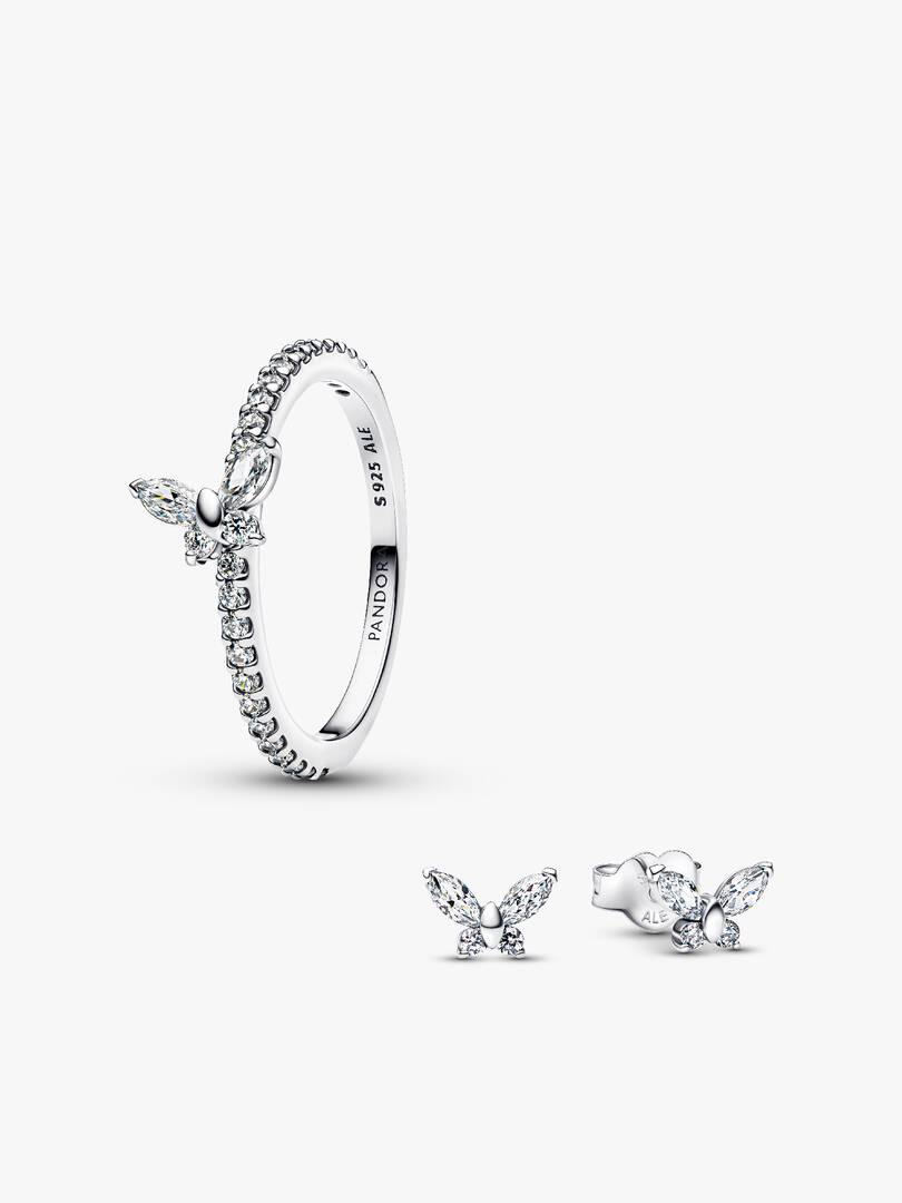 Sparkling Clear Butterfly Ring and Earring Set 2 Quantity