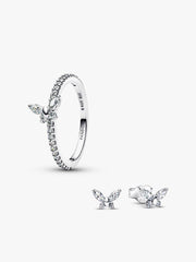 Sparkling Clear Butterfly Ring and Earring Set 2 Quantity