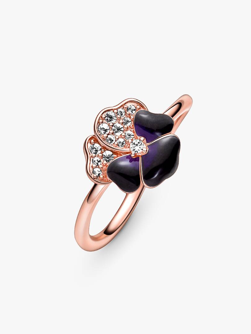 FINAL SALE - Deep Purple Pansy Flower Ring 14k rose gold plating