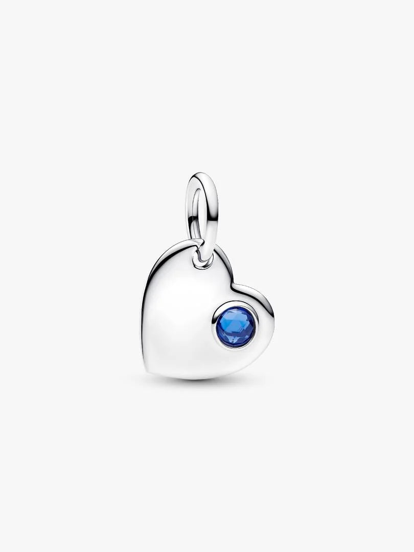 September Engravable Heart Blue Stone Dangle Charm Sterling silver