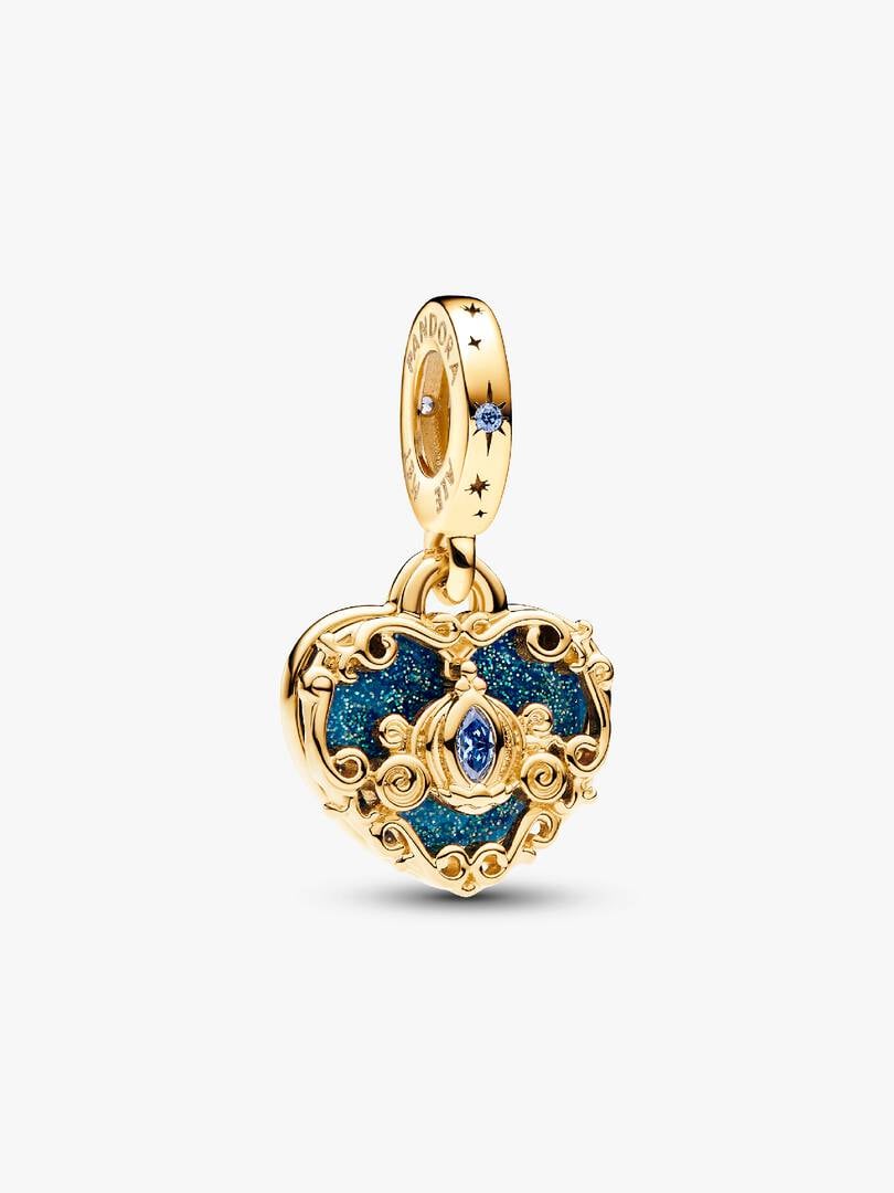 Disney Cinderella's Carriage & Heart Double Dangle Charm 14k gold plating