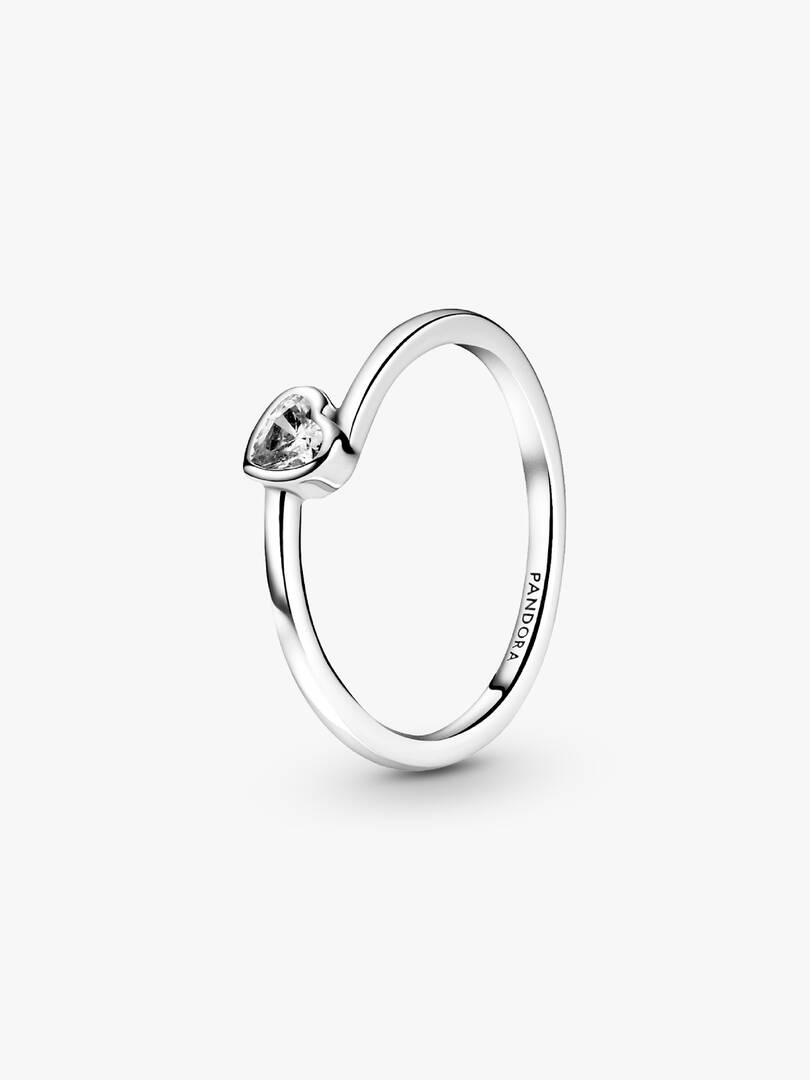 Clear Tilted Heart Solitaire Ring Sterling silver