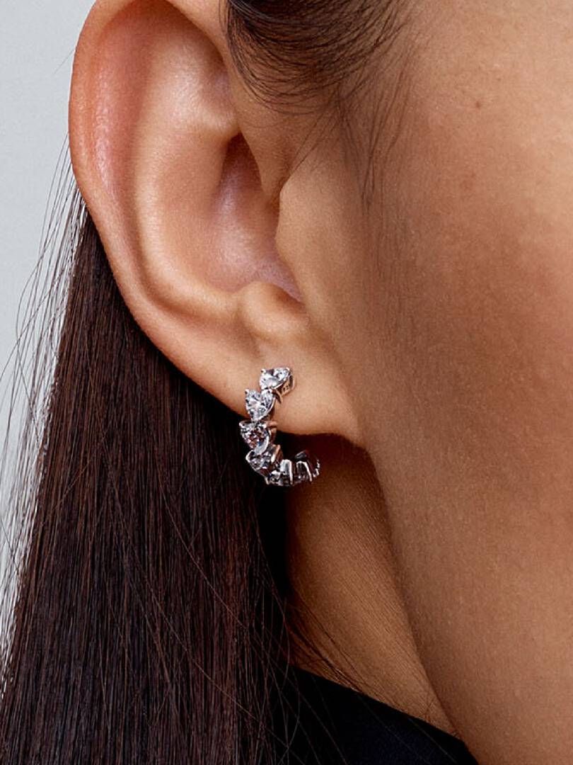 FINAL SALE - Sparkling Hearts Open Hoop Earrings Sterling silver