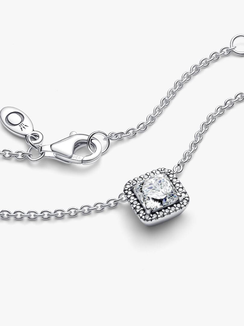 Square Sparkle Halo Necklace Sterling silver