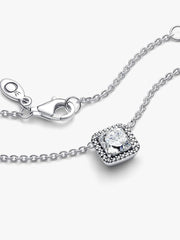Square Sparkle Halo Necklace Sterling silver