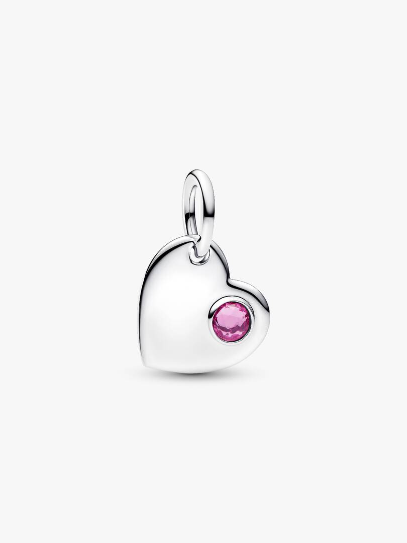 October Engravable Pink Stone Heart Dangle Charm Sterling silver